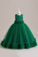 Sleeveless Green Tulle A Line Girl Dress with Lace Online now