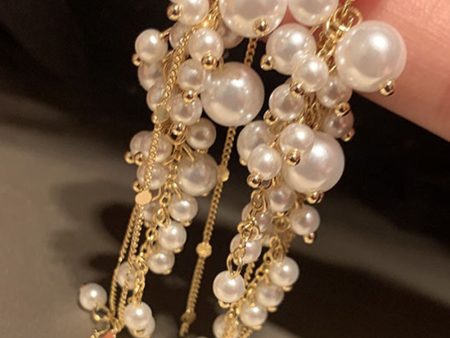 Golden Pearl Long Drop Earrings Online Hot Sale