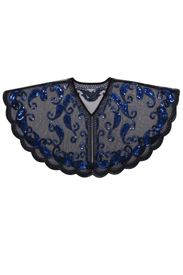 1920s Blue Glitter Sequins Cape Discount