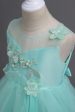 Tulle A-Line Round Neck Green Girls Dresses with Appliques For Discount