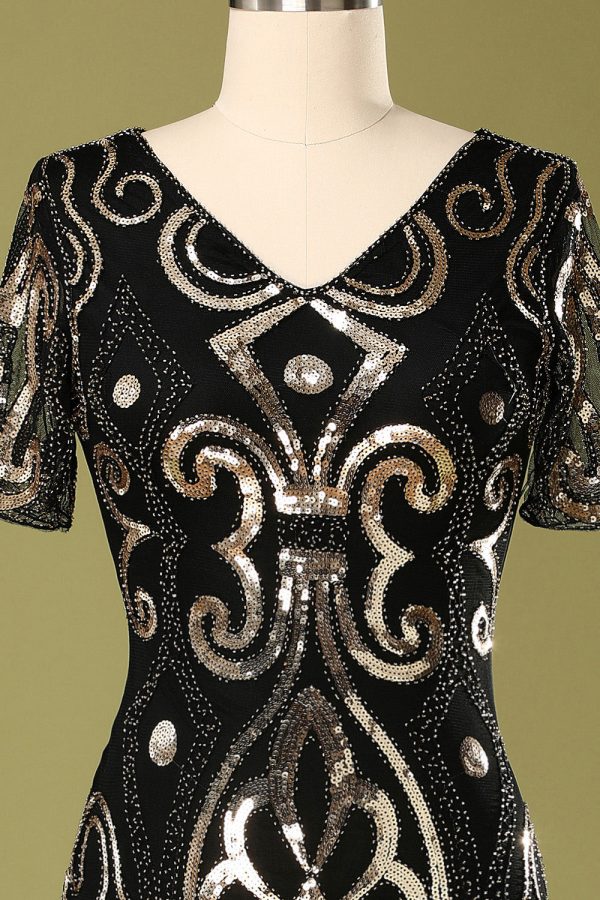 1920s Black Sequins Flapper Dress For Sale