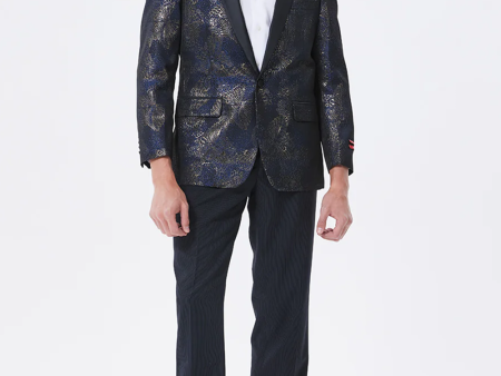 Dark Navy Jacquard Shawl Lapel Men s Prom Blazer Online Sale