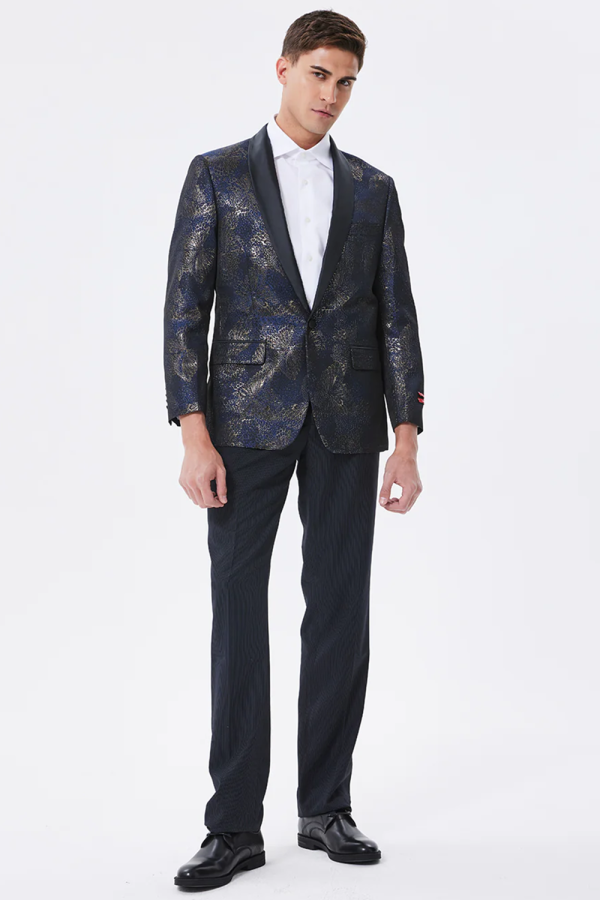 Dark Navy Jacquard Shawl Lapel Men s Prom Blazer Online Sale