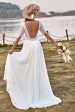 Ivory Lace Chiffon Half Sleeves Boho Wedding Dress With Slit Online now