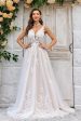 Gorgeous A Line Deep V Neck Champagne Tulle Wedding Dress with Lace For Cheap