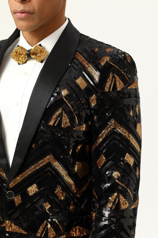 Sparkly Black and Golden Sequins Men s Prom Blazer Online