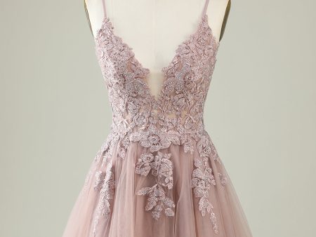 A Line Spaghetti Straps Blush Short Homecoming Dress with Appliques Supply