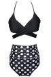 Black and White Polka Dots Halter Criss Cross Two Pieces Bikini Swimsuit For Cheap