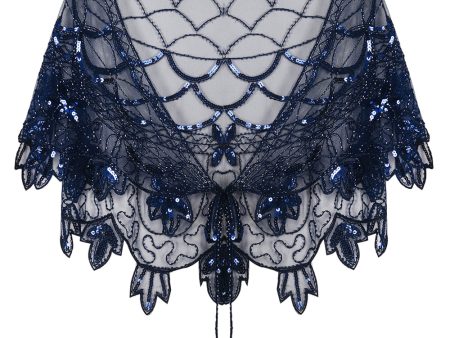 1920s Blue Flower Sequin Women Cape Discount