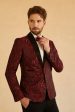 Red Shawl Lapel Jacquard One Button Men s Prom Blazer Fashion