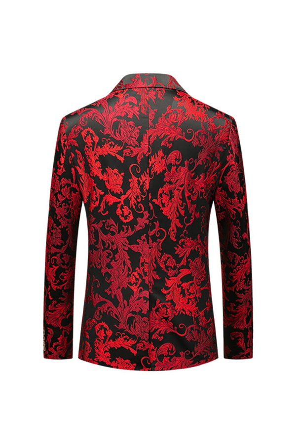 Red Notched Lapel Jacquard Prom Blazer Hot on Sale