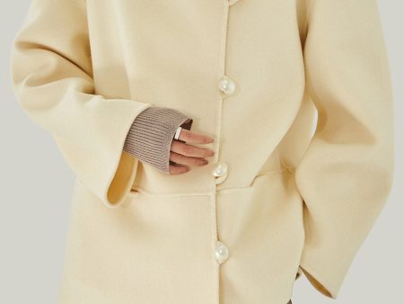 Ivory High Neck Buttons Wool Coat Sale