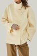 Ivory High Neck Buttons Wool Coat Sale