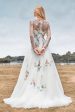 Gorgeous A Line Tulle Long Sleeves Long Ivory Wedding Dress with Embroidery Hot on Sale