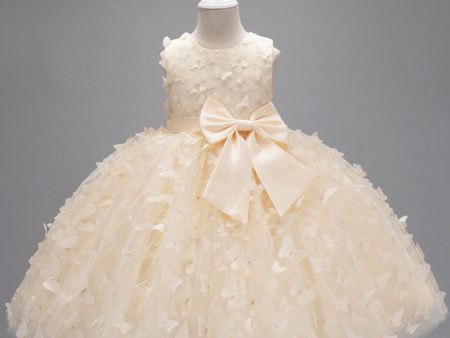 Champagne Princess Butterfly Tulle Girls  Dress With Bow For Cheap