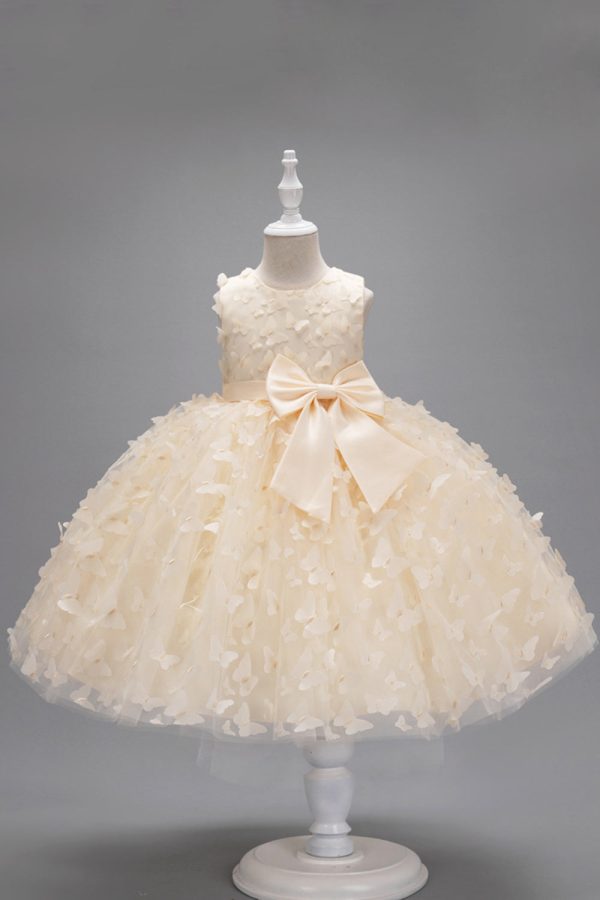 Champagne Princess Butterfly Tulle Girls  Dress With Bow For Cheap