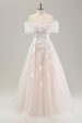 White A Line Off the Shoulder Tulle Bridal Dress with Embroidery Fashion