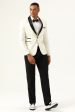 One Button White Shawl Lapel Jacquard Men s Prom Blazer Online Hot Sale