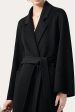 Black Notched Lapel Midi Women Wool Coat with Belt For Sale