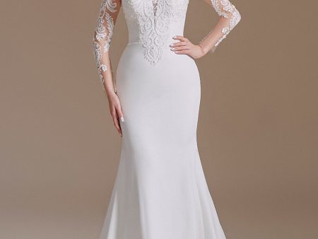 White Mermaid Long Sleeves Sweep Train Wedding Dress with Lace Fashion