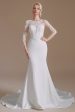 White Mermaid Long Sleeves Sweep Train Wedding Dress with Lace Fashion