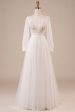 A-Line Tulle Beaded Ivory Wedding Dress with Sleeves Online now