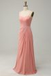 A Line Spaghetti Straps Blush Long Bridesmaid Dress on Sale