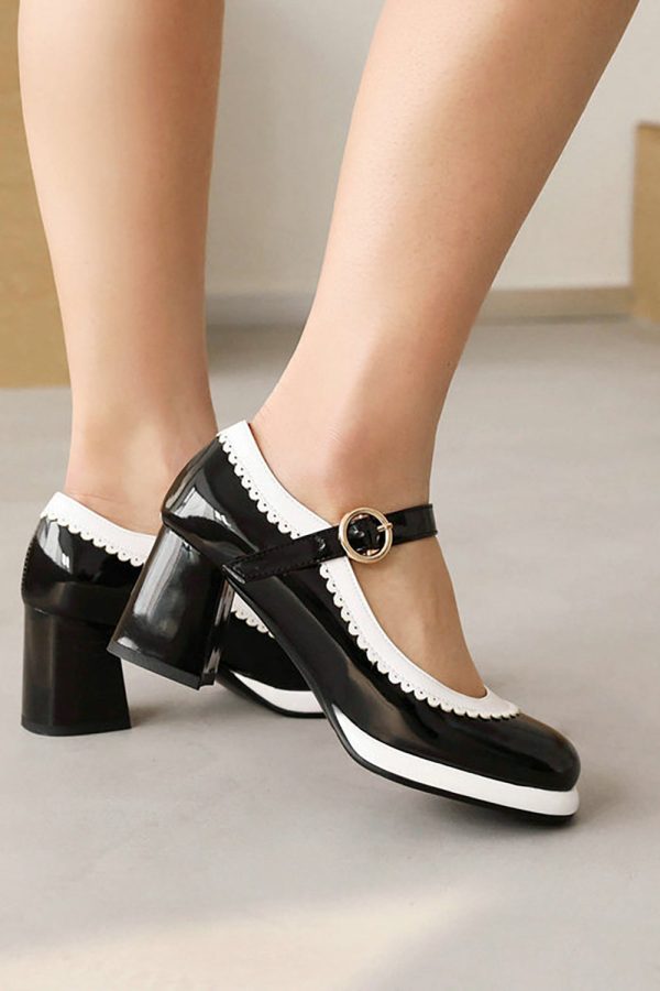 Black Round Toe Shoes With Adjustable Strap For Cheap