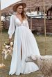 Ivory Lace Chiffon V-Neck Long Sleeve Boho Wedding Dress Online now