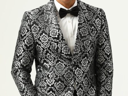 Black and Silver Jacquard Men s Prom Blazer Online Sale