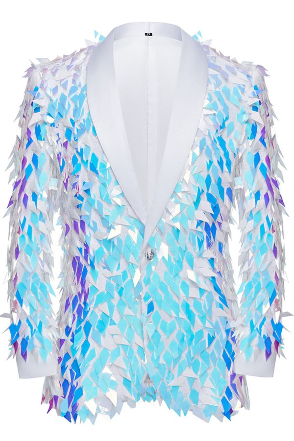 Sparkly Sequins White Shawl Lapel Men s Blazer Online