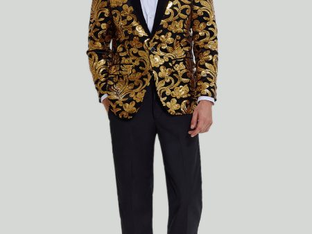 Gold Men s Blazer Slim Fit Solid One Button Business Suit Jacket Online Sale