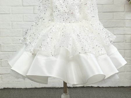 Ivory Sequins Flower Girl Dress with Bow For Discount