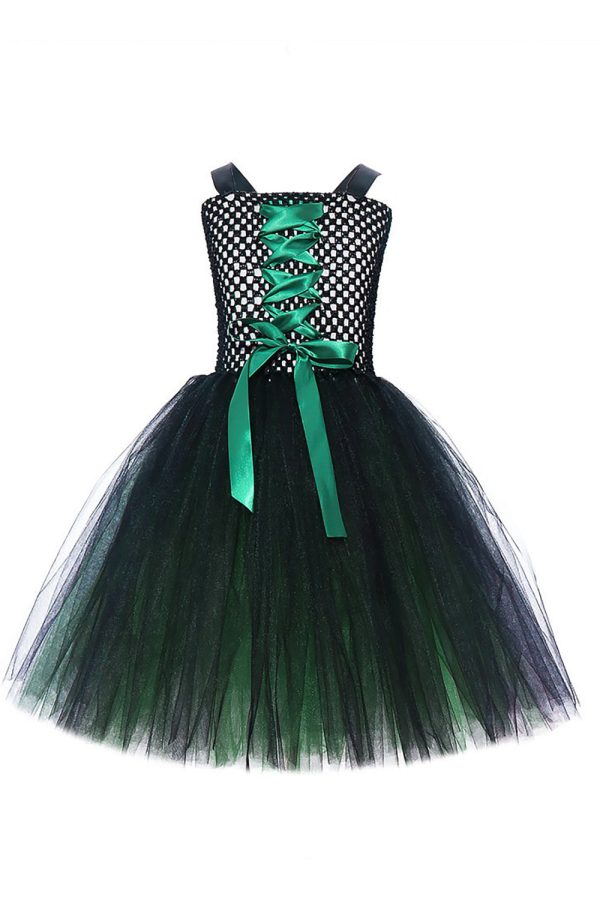 Dark Green Lace-Up Front Tulle Halloween Girl Dress Online Hot Sale