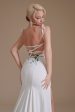 White Mermaid Backless Sweep Train Wedding Dress with Appliques on Sale