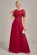 Burgundy A Line Round Neck Sequin Mother of Bride Dress With Appliques Fashion