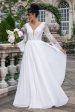 White A Line V Neck Long Sleeves Beach Boho Wedding Dress with Appliqued Lace Supply