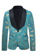 Turquoise Jacquard Shawl Lapel Men s Prom Blazer Discount