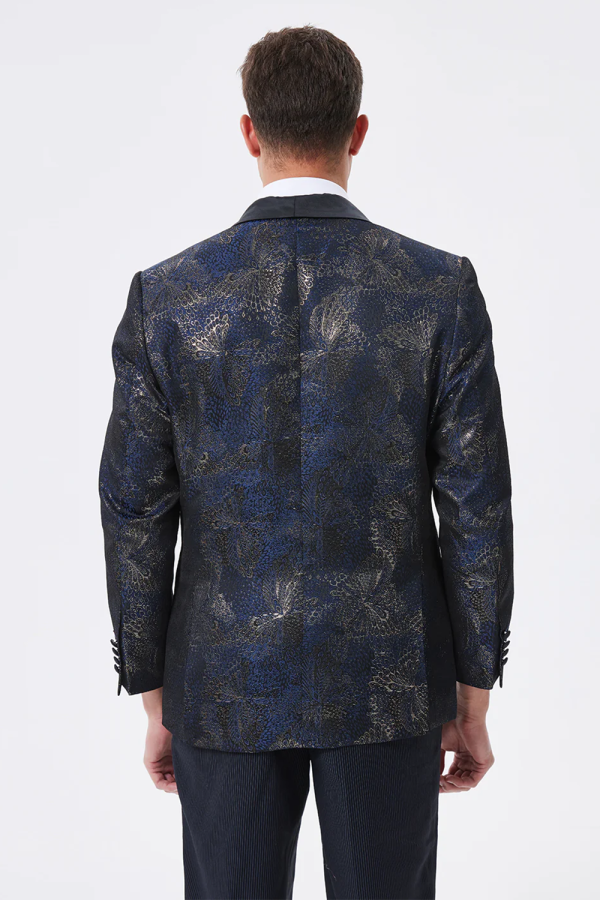 Dark Navy Jacquard Shawl Lapel Men s Prom Blazer Online Sale