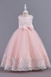 Pink Sleeveless Round Neck Applique Girls Dresses With Bowknot Hot on Sale