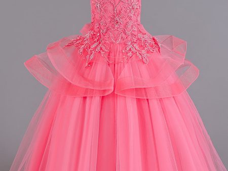 Tulle Blush Flower Girl Dress with Appliques For Discount