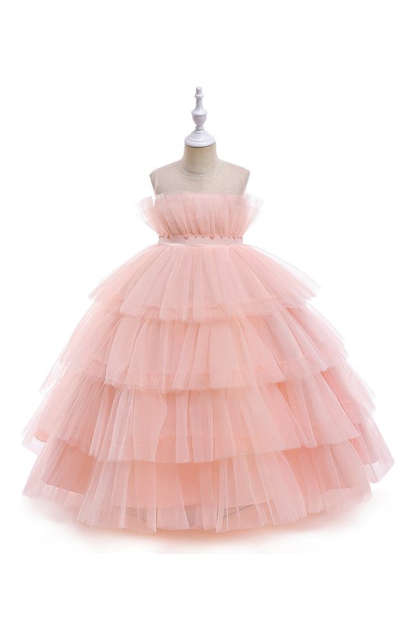 Pink Tulle A Line Flower Girl Dress with Bow on Sale