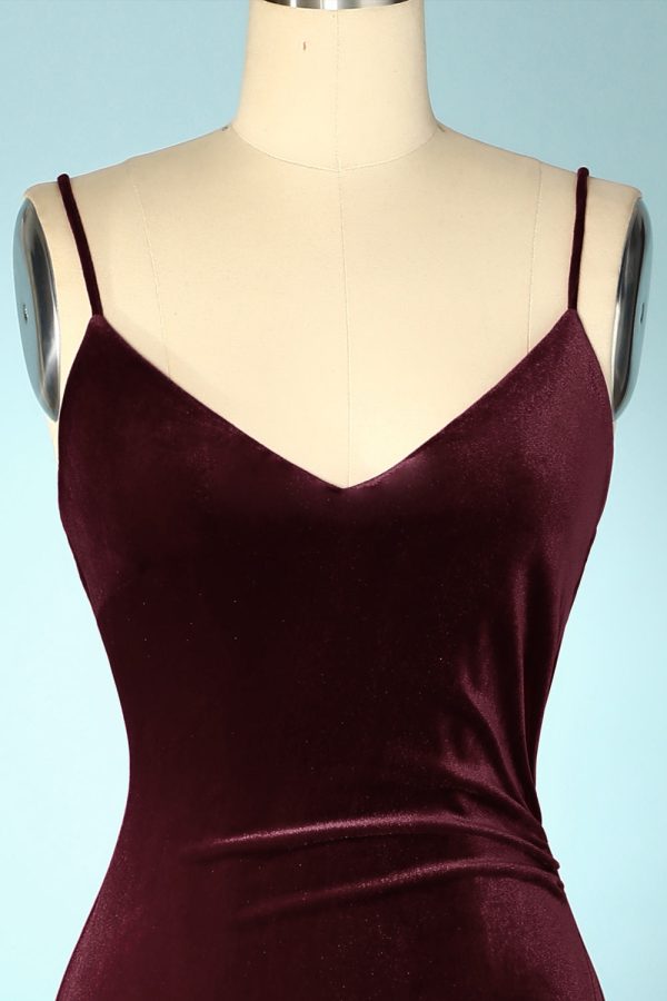 Burgundy Velvet Evening Prom Dress For Discount