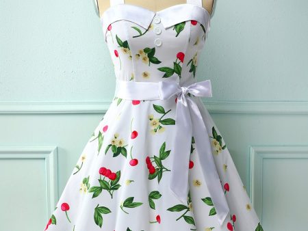 $9.9 Flash Sale-Cherry Print Pin Up Halter Vintage Dress [US WAREHOUSE] For Sale