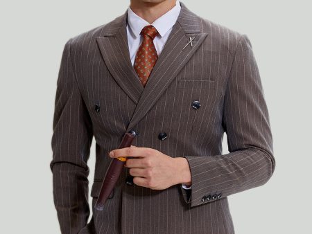 Coffee Pinstripe 3 Piece Men s Party Suits Online Sale