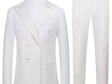 White Jacquard Double Breasted 2 Piece Men s Suits Discount