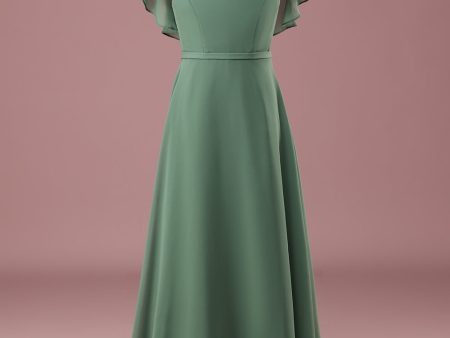 A-line Eucalyptus Chiffon Long Cap Sleeve Junior Bridesmaid Dress For Cheap