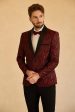 Red Shawl Lapel Jacquard One Button Men s Prom Blazer Fashion