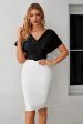 Black and White Bodycon V-Neck Cocktail Dress With Belt Supply