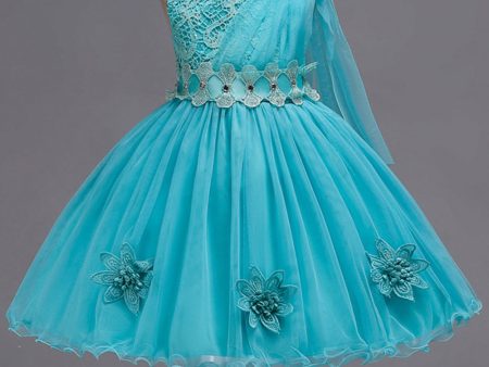 Blue A Line Bowknot Girls Party Dresses With 3D Flowers Online Hot Sale